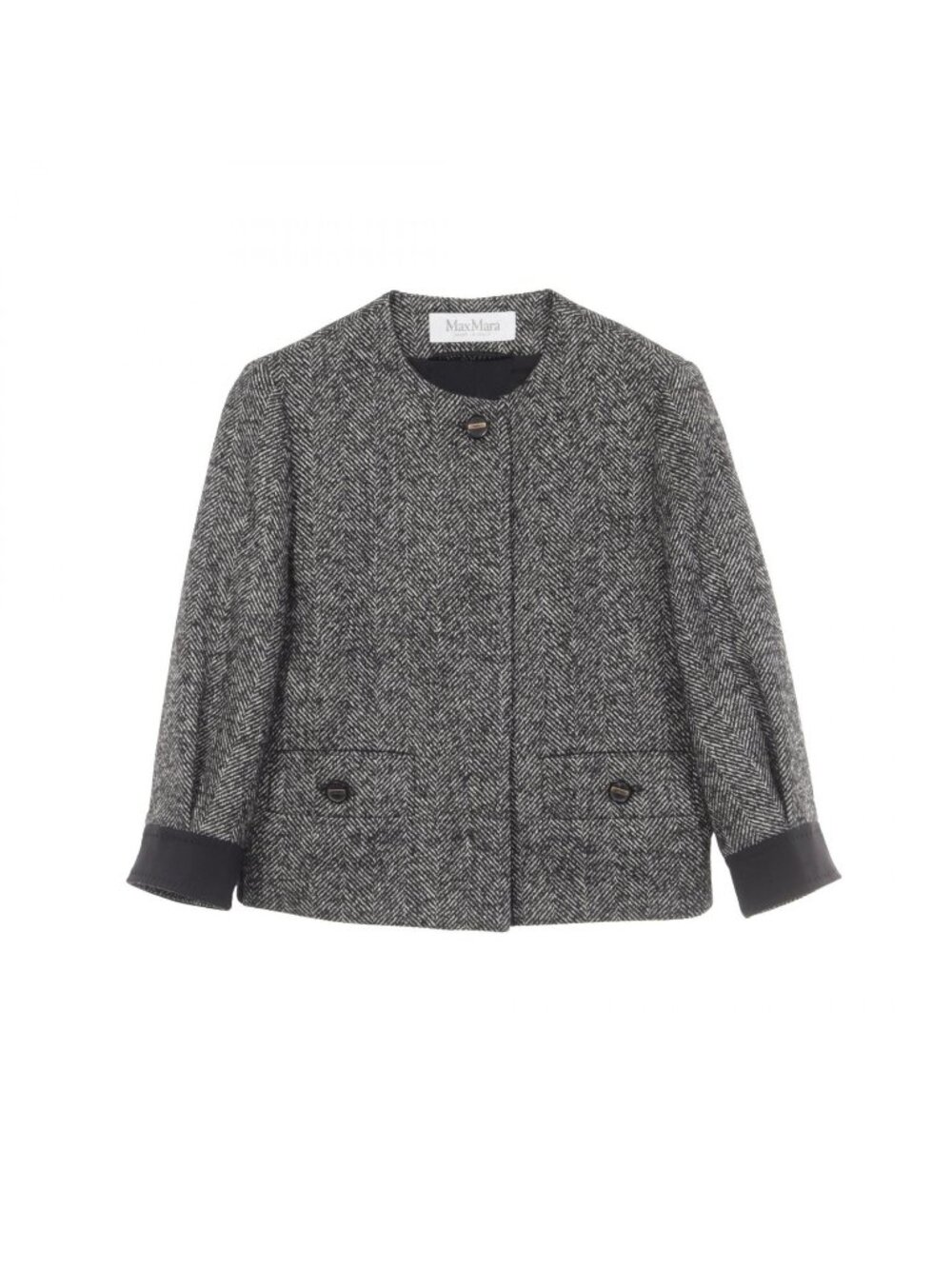 Max Mara Collarless Jacket Herringbone Wool
